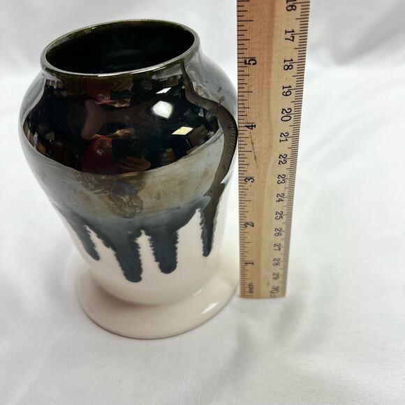 Hand Crafted Art Pottery Vase Drip Metallic Glaze 5 1/2" Teal Tone Lined Branded - Picture 8 of 9